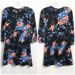 LULUS floral black mini dress, bell sleeves, Small